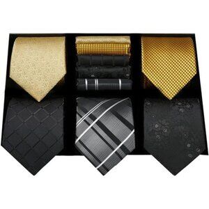 Mens Ties Set 5PCS Collection Tie with Pocket Sqaure Formal Business
